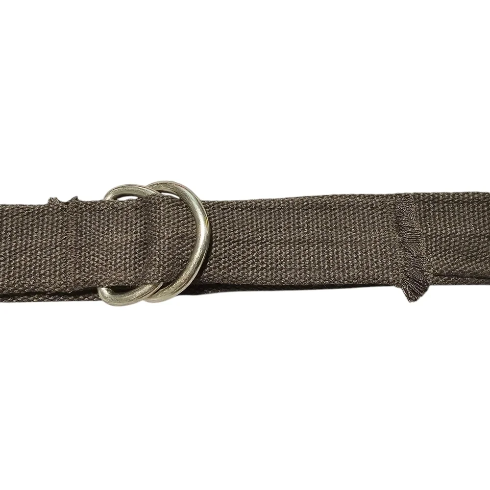 Brown Canvas Woven Belt with D Ring Silver Buckle